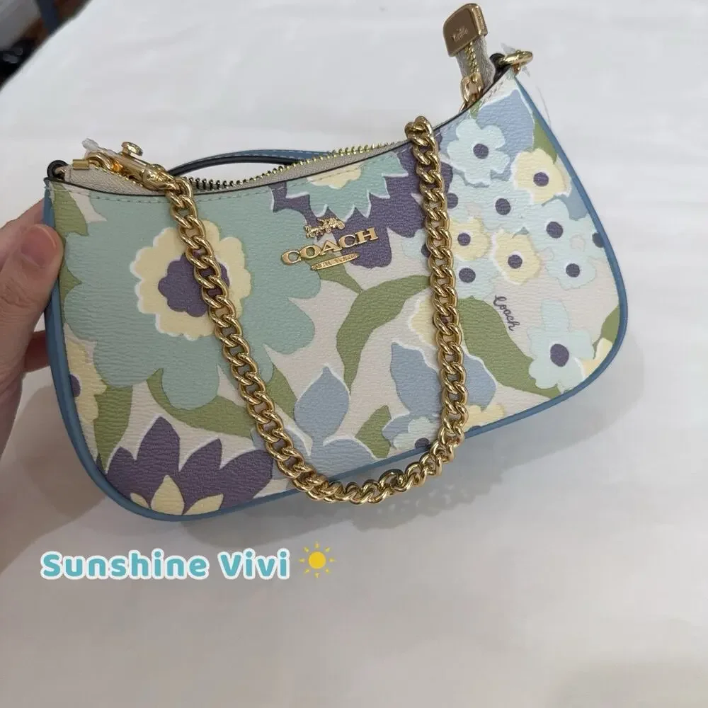 NWT Coach CBG63 Teri Mini Crossbody Bag With Floral Print Gold/Blue Bell Multi